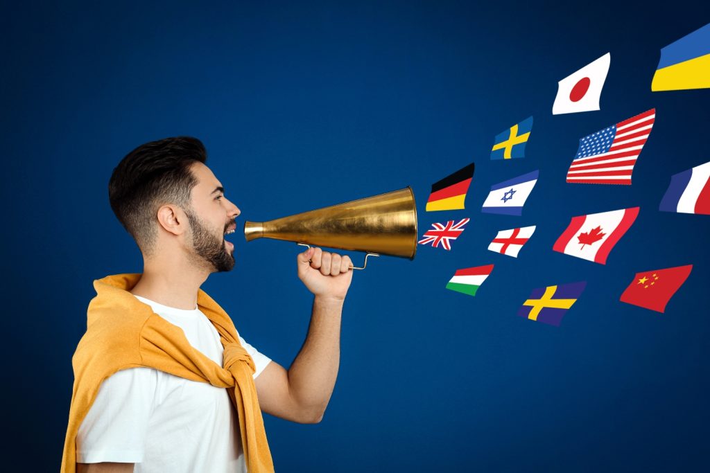 a man holding a megaphone